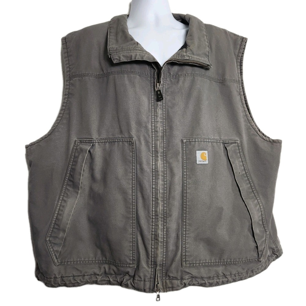Carhartt 101494 Quick Duck Gray Insulated Vest Mens Sz 3XL Full Zip Work Utility